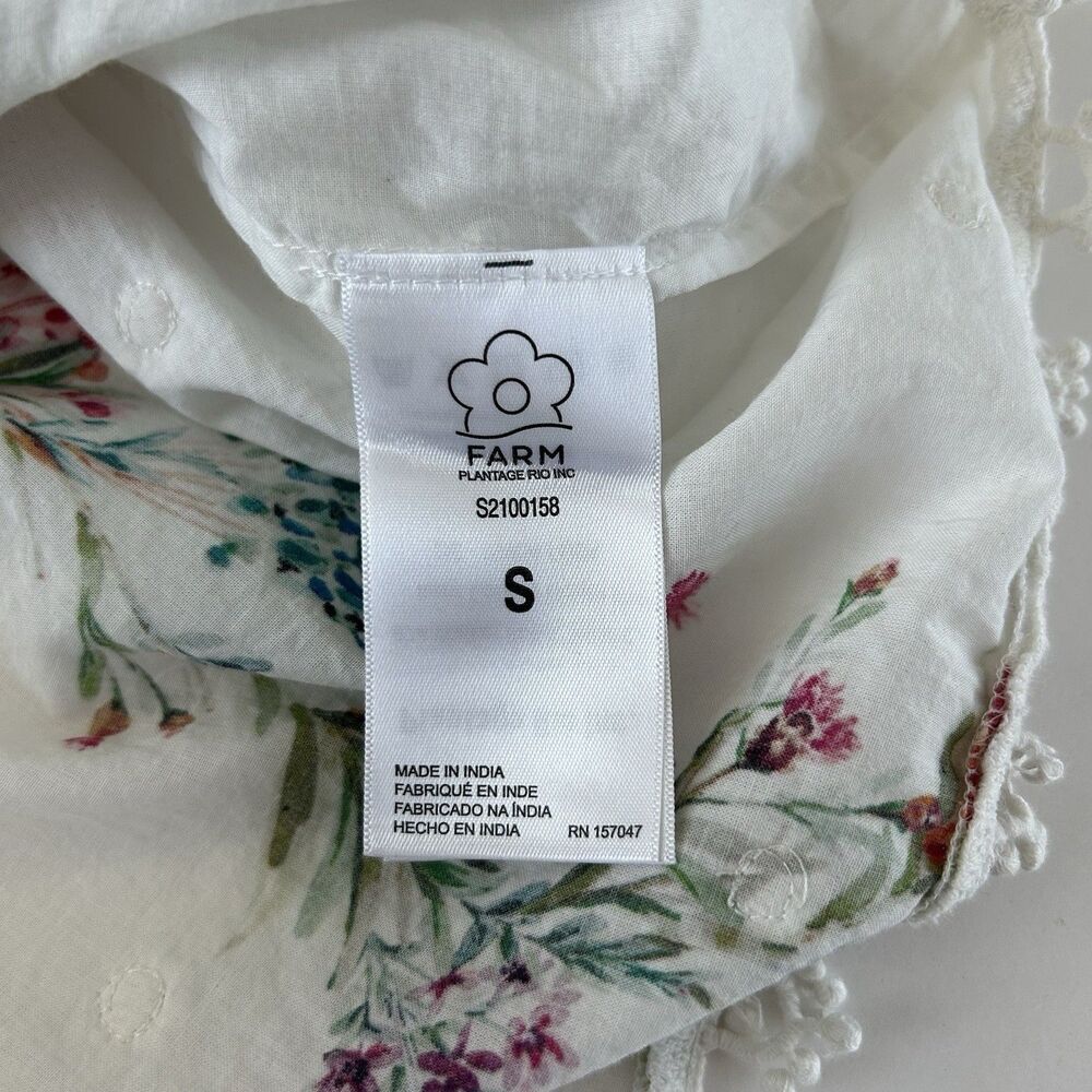 FARM RIO Louise Floral Print Womens Sz S Blouse Embroidery Puff Sleeves Romantic - Picture 11 of 14